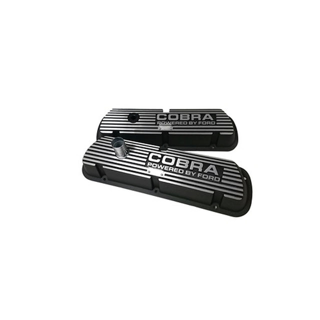 Scott Drake Aluminum Valve Covers with Cobra Powered By Ford Logo Black - S2MS-6A582-A-B