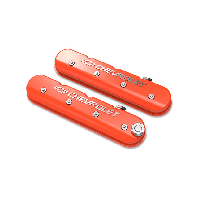 Holley 241-403 Tall LS Valve Cover with Bowtie/Chevrolet Logo - Factory Orange Machined Finish