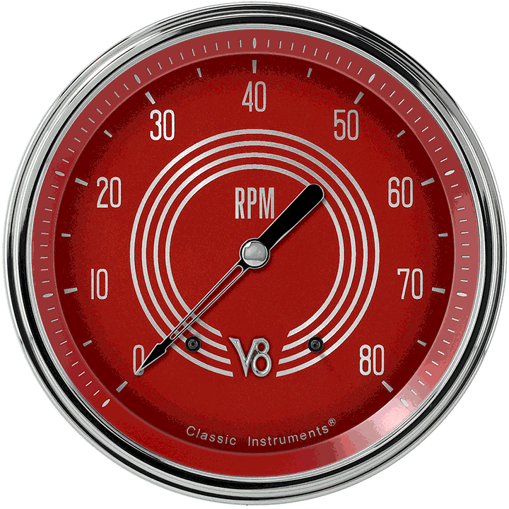 Classic Instruments V8 Red Steelie 4 5/8" Tachometer - V8RS71SLC