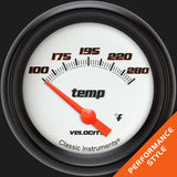 Classic Instruments Velocity White 2 5/8" Short Sweep Water Temperature Gauge - VS226WBLF-06