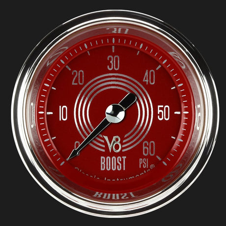 Classic Instruments V8 Red Steelie 2 1/8" Boost Gauge, 60 psi - V8RS143SHC