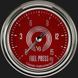Classic Instruments V8 Red Steelie 2 5/8" Fuel Pressure Gauge, 15 psi - V8RS345SLC