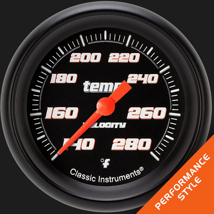 Classic Instruments Velocity Black 2 5/8" Full Sweep Water Temperature Gauge - VS326BBLF-08