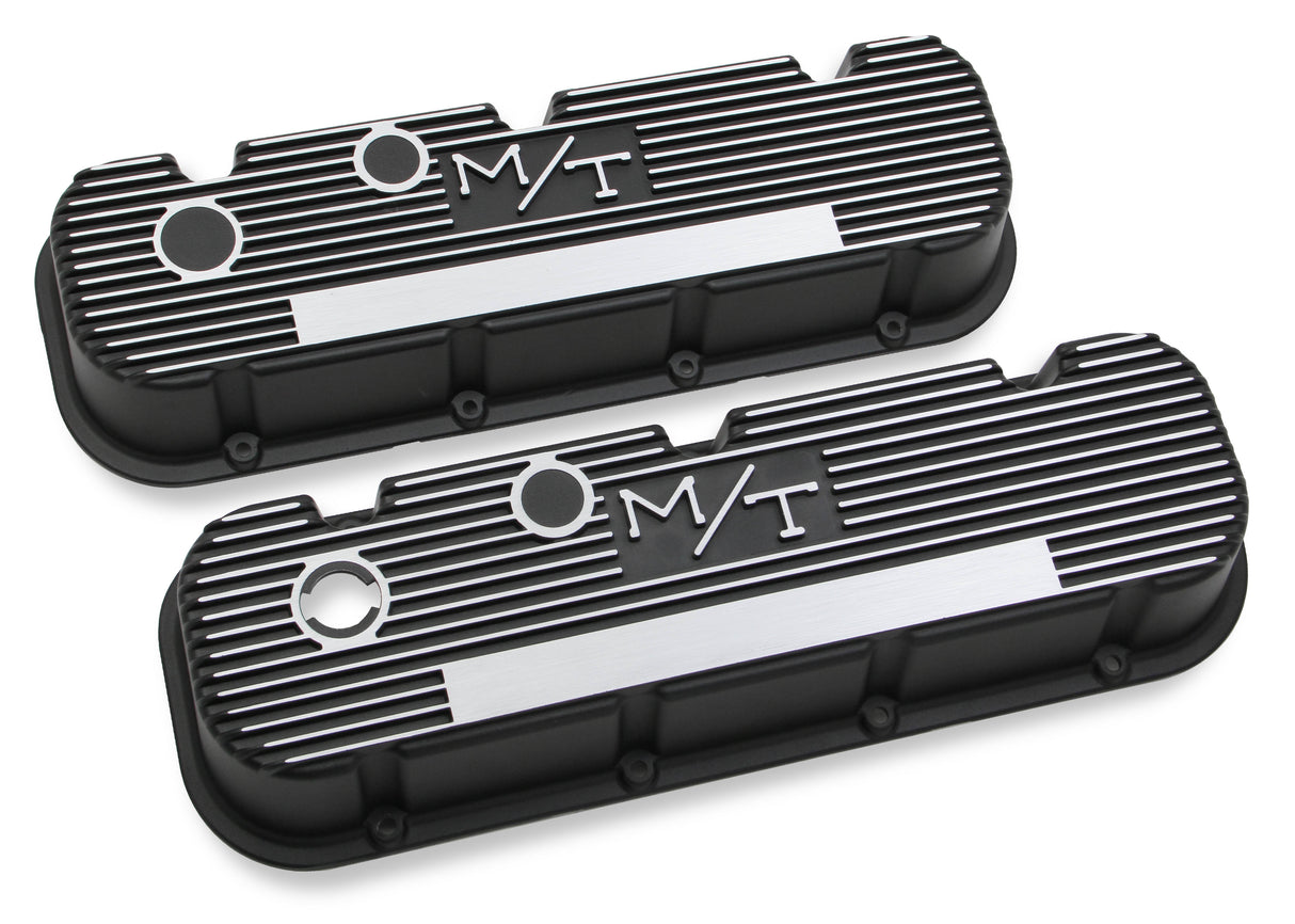 Holley 241-85 M/T Valve Covers - Vintage Style - Finned - BBC - Satin Black