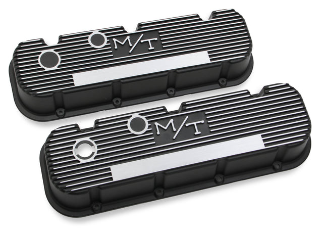 Holley 241-85 M/T Valve Covers - Vintage Style - Finned - BBC - Satin Black
