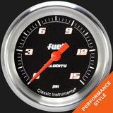 Classic Instruments Velocity Black 2 5/8" Fuel Pressure Gauge, 15 psi - VS345BAPF