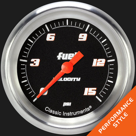Classic Instruments Velocity Black 2 5/8" Fuel Pressure Gauge, 15 psi - VS345BAPF