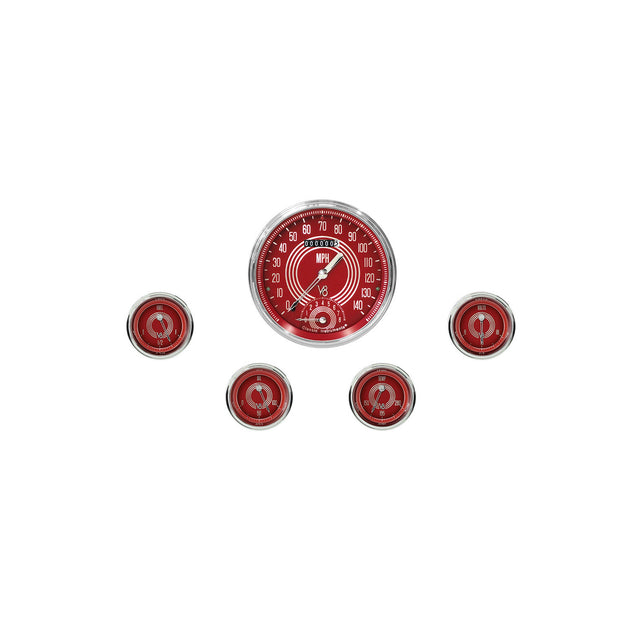 Classic Instruments V8 Red Steelie Five Gauge Set - V8RS65SLC
