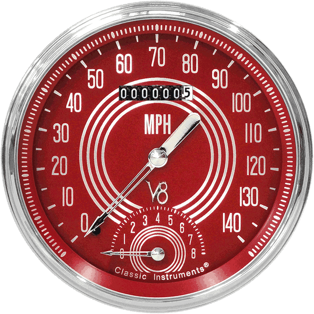 Classic Instruments V8 RED STEELIE 5IN SPEEDTACHULAR - V8RS50SLF