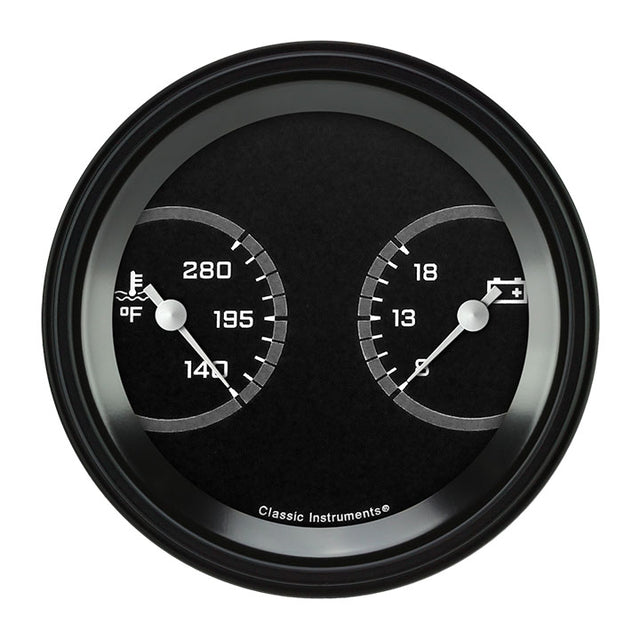 Classic Instruments AutoCross Gray 3-3/8" Temperature & Volt Dual Gauge - AX74GBLF