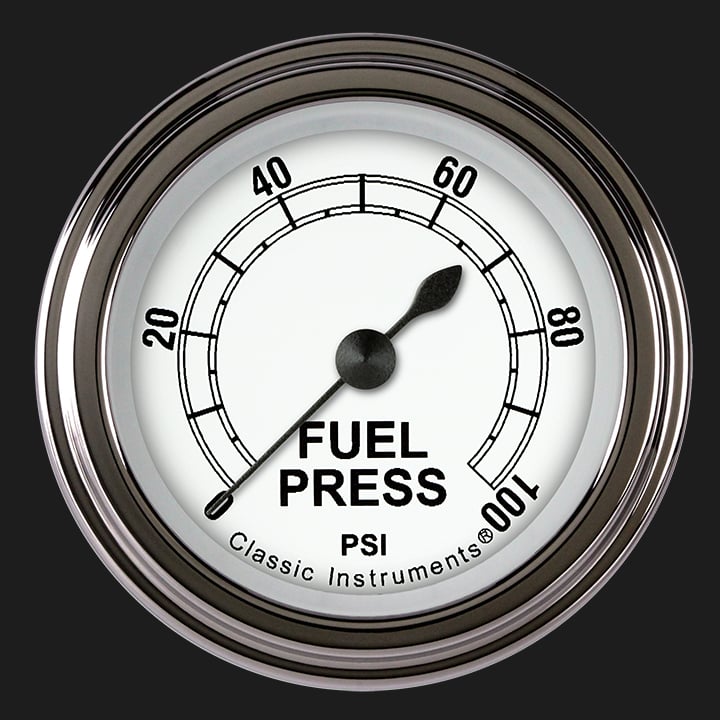 Classic Instruments Classic White 2 1/8" Fuel Pressure Gauge, 100 psi - CW146SLF