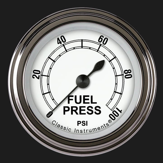 Classic Instruments Classic White 2 1/8" Fuel Pressure Gauge, 100 psi - CW146SLF