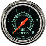 Classic Instruments G/Stock 2-5/8" Fuel Pressure Gauge (15 PSI) - GS345SLF