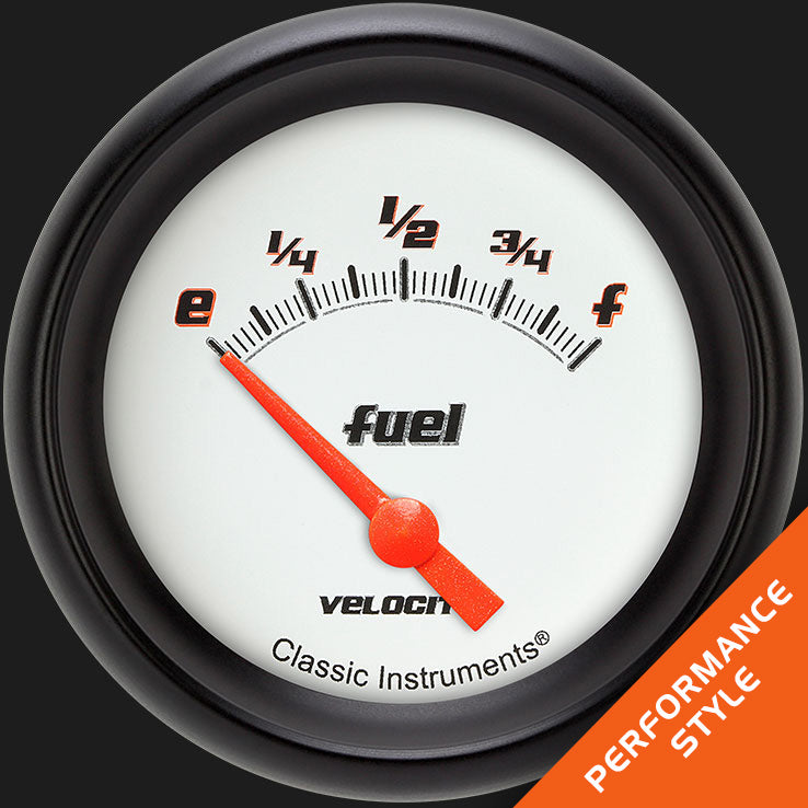 Classic Instruments Velocity White 2 5/8" Fuel Gauge, 75-10 ohm - VS211WBPF