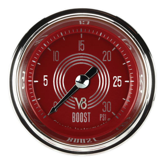 Classic Instruments V8 Red Steelie 2-1/8" Boost Gauge (30 PSI) - V8RS142SHC