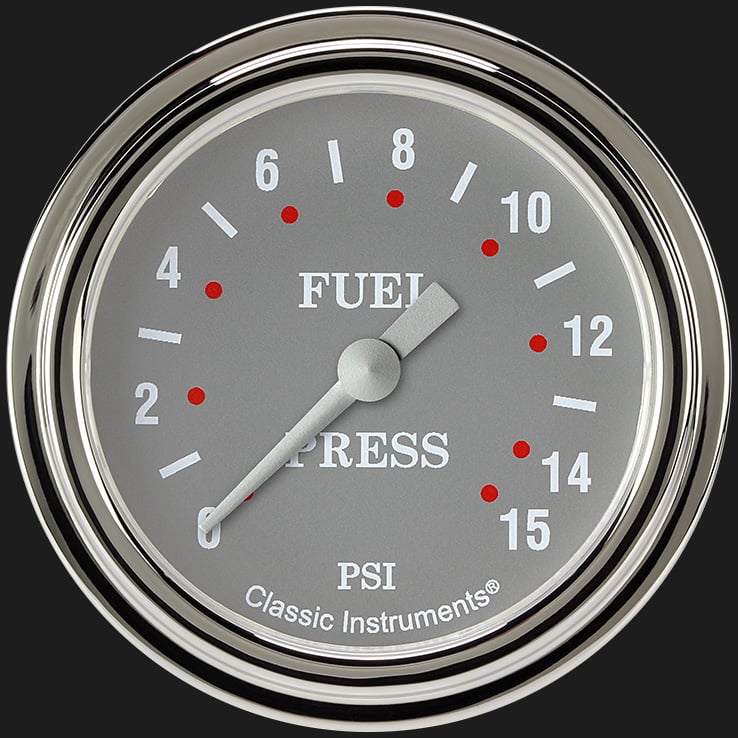 Classic Instruments Silver Gray 2 5/8" Fuel Pressure Gauge, 15 psi - SG345SLF