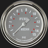 Classic Instruments Silver Gray 2 5/8" Fuel Pressure Gauge, 15 psi - SG345SLF
