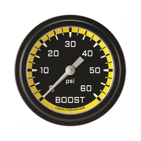 Classic Instruments Autocross Yellow 2 5/8" Boost Gauge, 60 psi - AX343YBLF