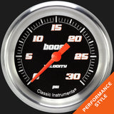 Classic Instruments Velocity Black 2 5/8" Boost Gauge, 30 psi - VS342BAPF