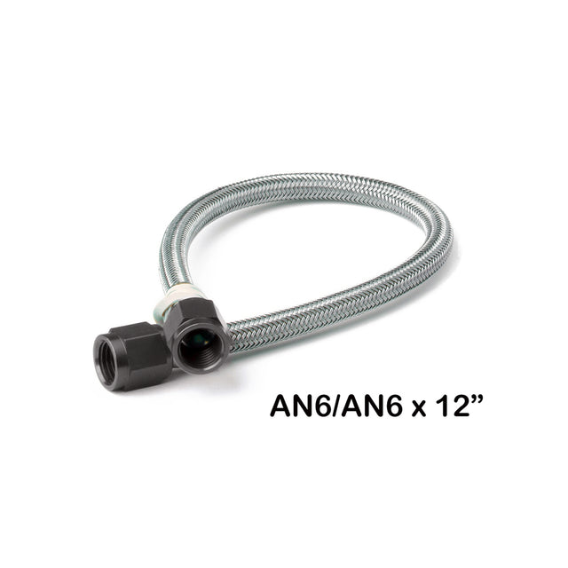 NOS Stainless Steel Braided Hose with Black Fittings -6AN, 1-Foot Length - 15400BNOS