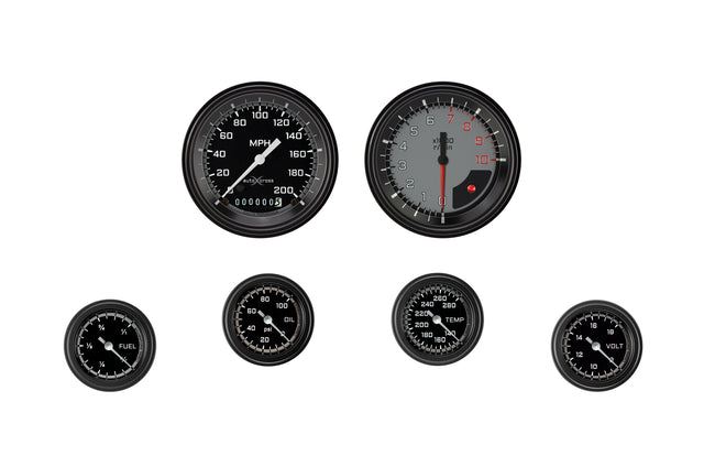 Classic Instruments AutoCross Gray Six Gauge Set 101 - AX101GBLF