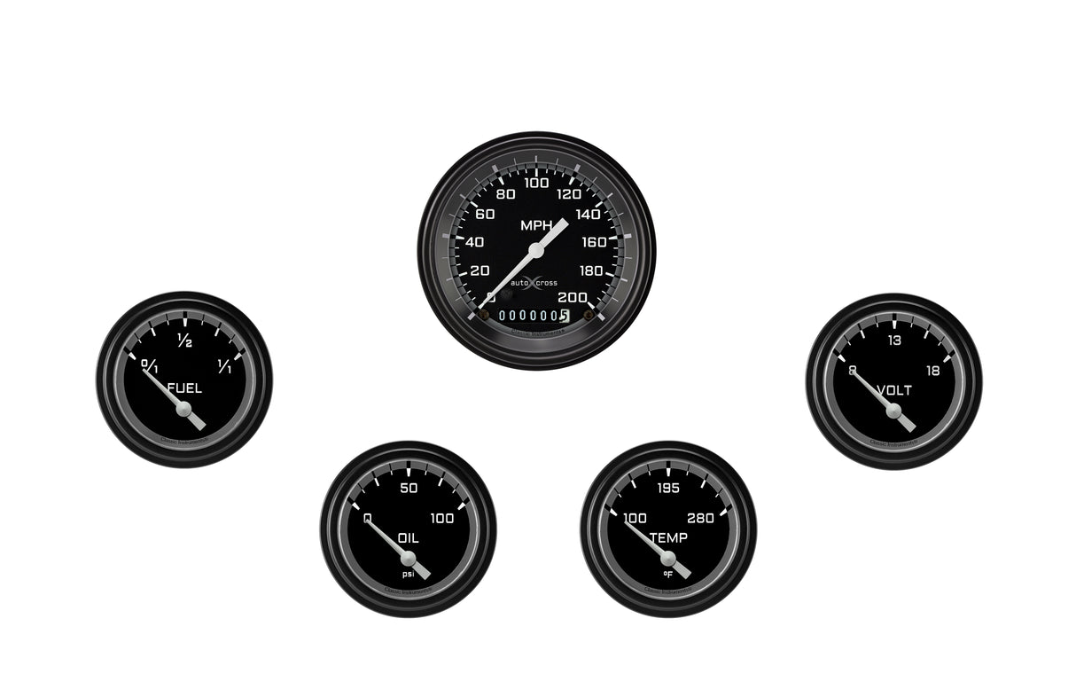 Classic Instruments AutoCross Gray Five Gauge Set 200 - AX200GBLF