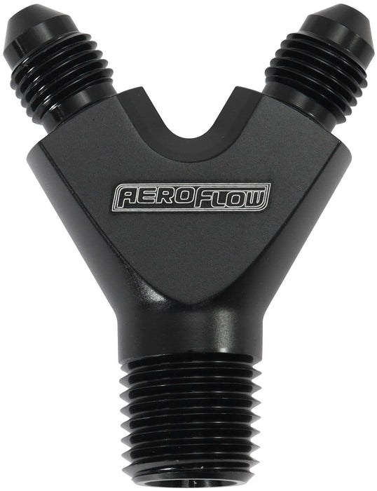 Aeroflow NPT To AN Y Block Adapter - Black Finish (AF147-02-03BLK)