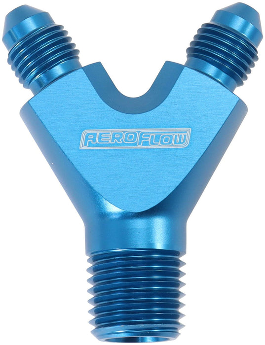 Aeroflow NPT To AN Y Block Adapter - Blue Finish (AF147-02-03)