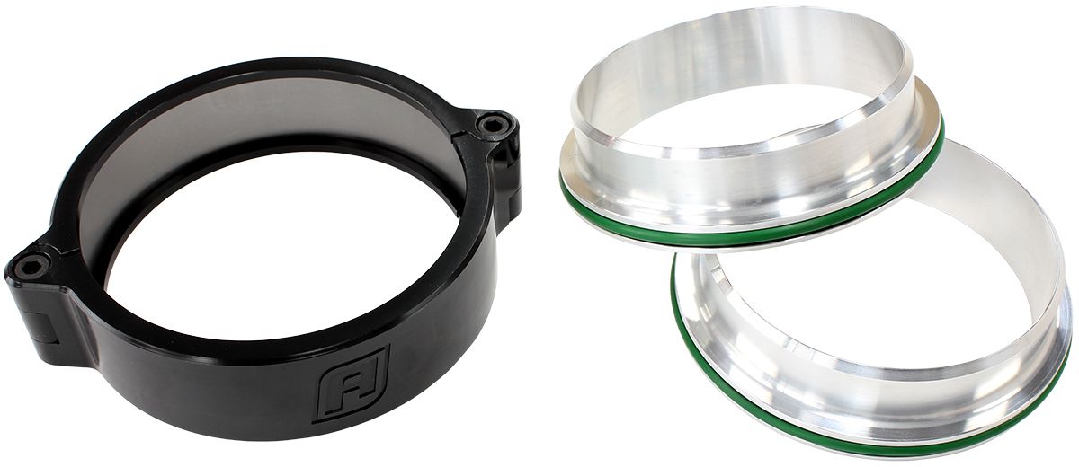 Aeroflow 2-1/2" (63mm) Billet Intercooler Clamp with Stainless Steel Weld Flanges (AF25-2500SS-BLK)