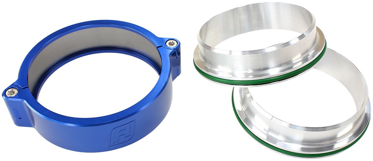 Aeroflow 3-1/2" (89mm) Billet Intercooler Clamp with Stainless Steel Weld Flanges (AF25-3500SS-BL)