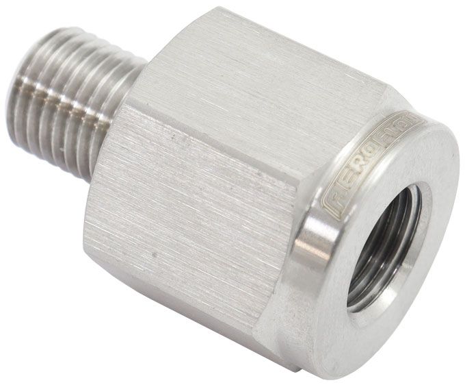 Aeroflow 3/8"-24 Male Reducer to Female Inverted Flare M10 x 1.00 - Stainless Steel (AF391-03-M10SS)