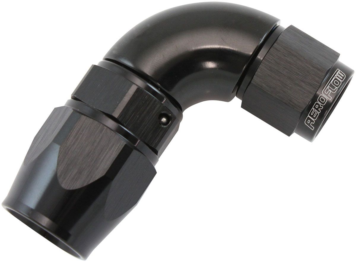 Aeroflow 200 Series Teflon Style One Piece 90 Degree Stepped Hose End -6AN to -8 Hose (AF573-08-06DBLK) AF573-08-06DBLK