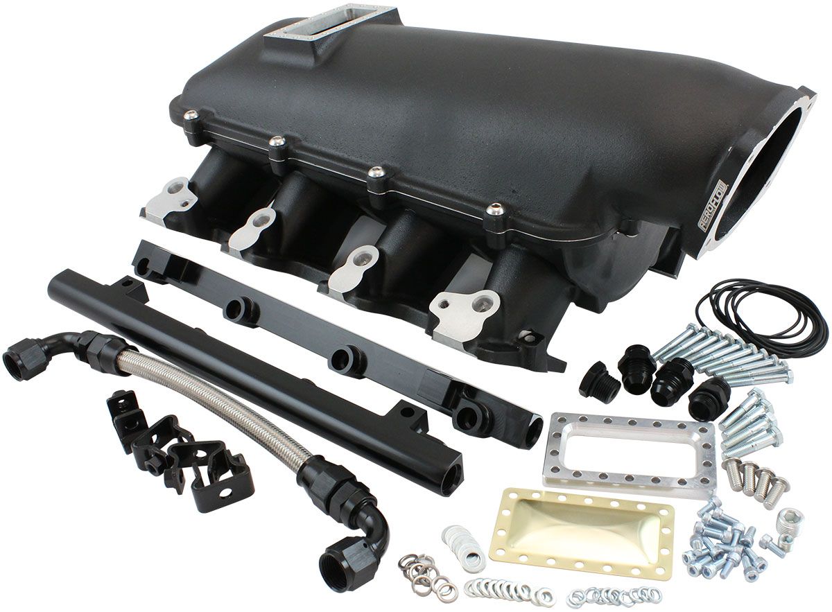 Aeroflow GM LS Rectangle Port Low Rise EFI Modular Intake Manifold, Black Finish (AF6263-6000)