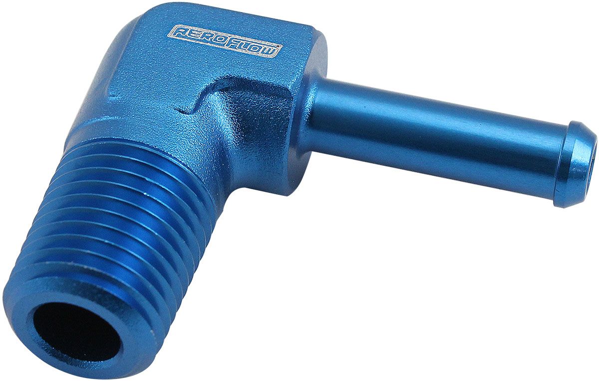Aeroflow Male NPT to Barb 90 Degree Adapter 1/4" to 1/4" (AF842-04-04) AF842-04-04