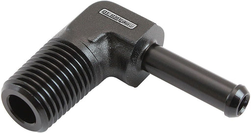Aeroflow Male NPT to Barb 90 Degree Adapter 1/4" to 1/4" (AF842-04-04BLK)