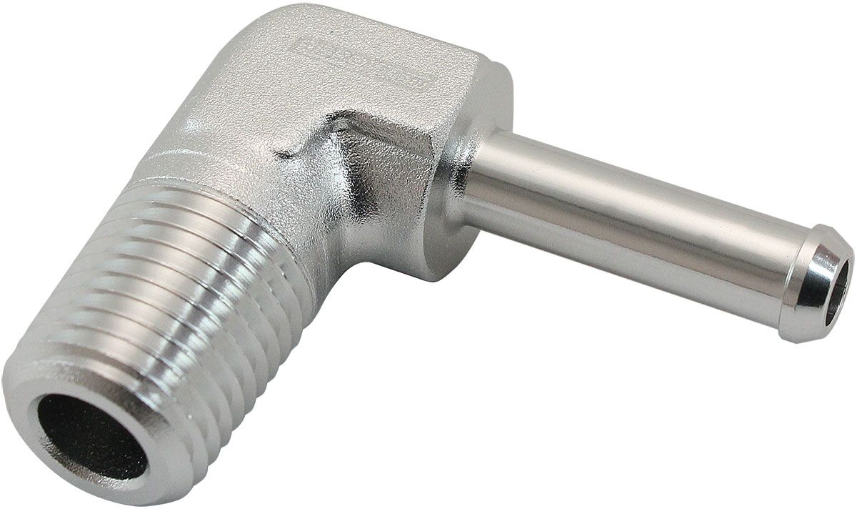 Aeroflow Male NPT to Barb 90 Degree Adapter 1/4" to 1/4" (AF842-04-04S) AF842-04-04S