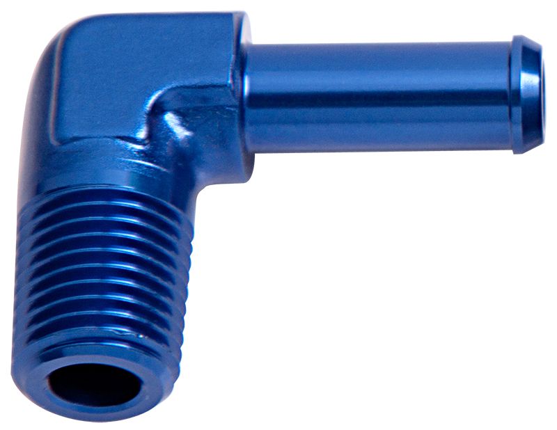 Aeroflow Male NPT to Barb 90 Degree Adapter 1/4" to 5/16" (AF842-04-05)