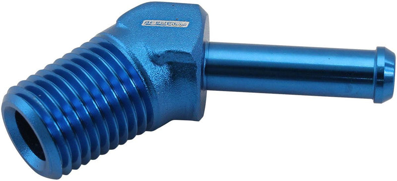 Aeroflow Male NPT to Barb 45 Degree Adapter 1/4" to 1/4" (AF845-04-04) AF845-04-04