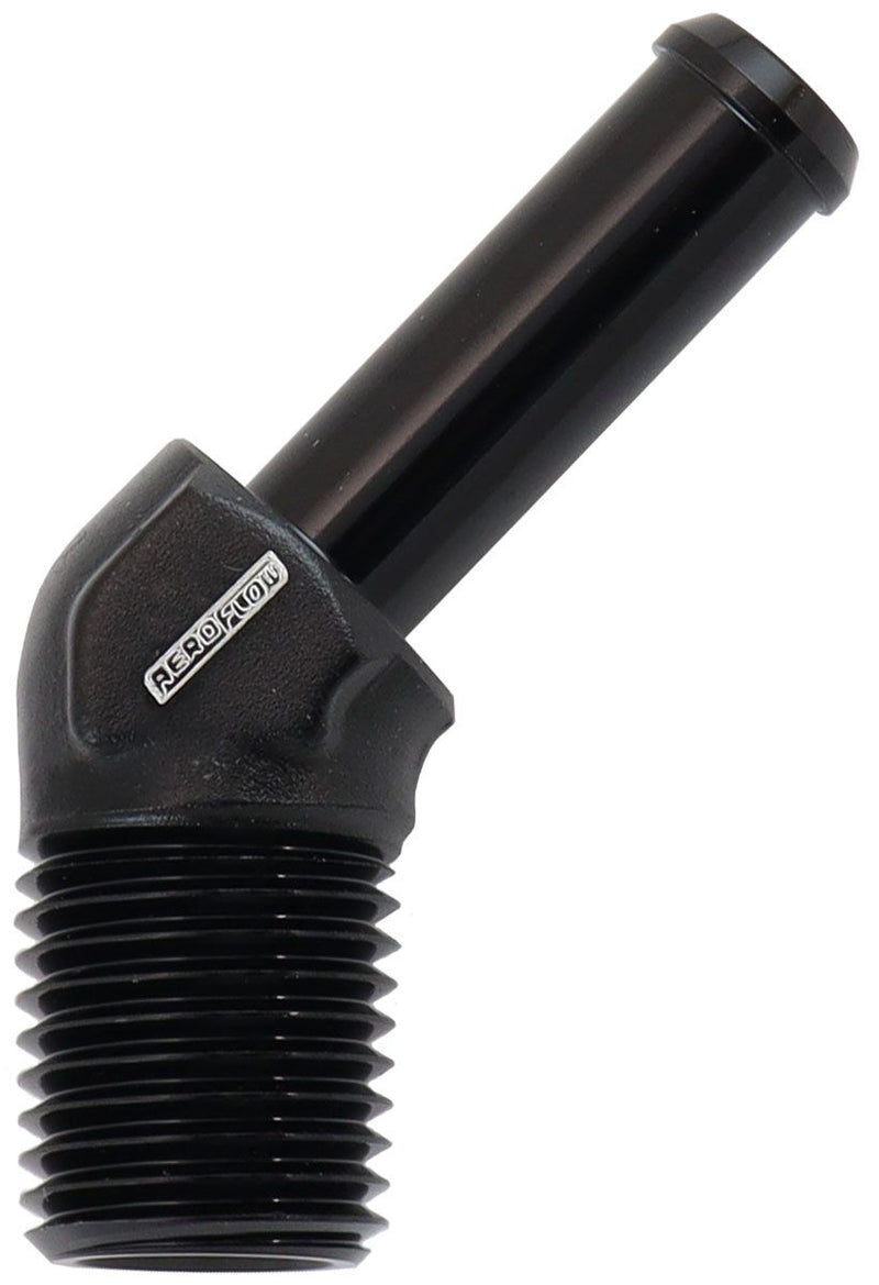 Aeroflow Male NPT to Barb 45 Degree Adapter 1/4" to 5/16" (AF845-04-05BLK) AF845-04-05BLK