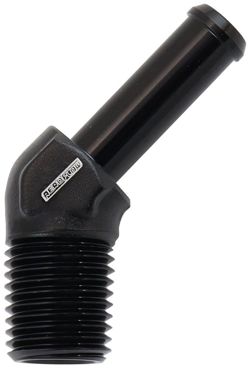 Aeroflow Male NPT to Barb 45 Degree Adapter 1/4" to 5/16" (AF845-04-05BLK) AF845-04-05BLK