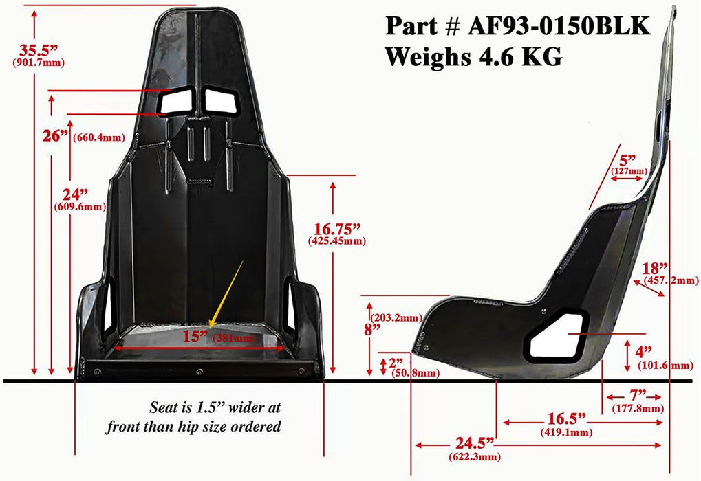 Aeroflow Pro Street Drag 15" Aluminium Race Seat, Black Finish (AF93-0150BLK)