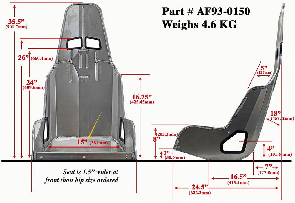 Aeroflow Pro Street Drag 15" Aluminium Race Seat, Raw Finish (AF93-0150)