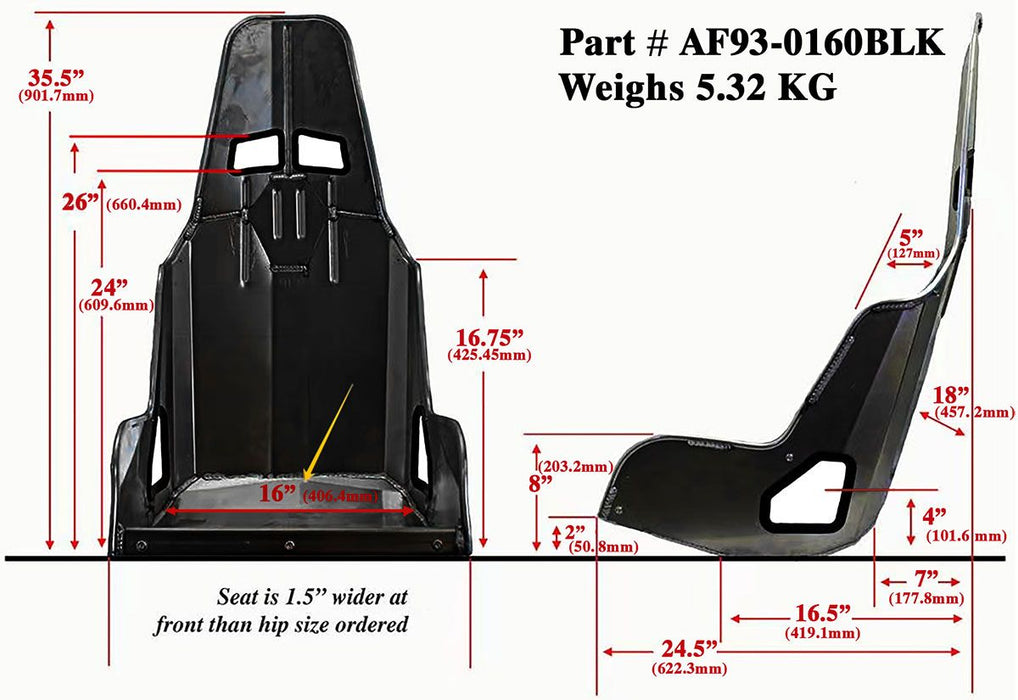 Aeroflow Pro Street Drag 16" Aluminium Race Seat, Black Finish (AF93-0160BLK)