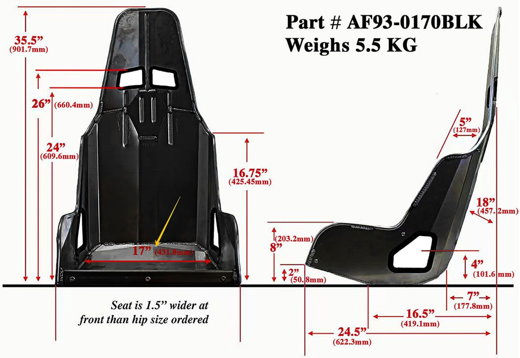 Aeroflow Pro Street Drag 17" Aluminium Race Seat, Black Finish (AF93-0170BLK)