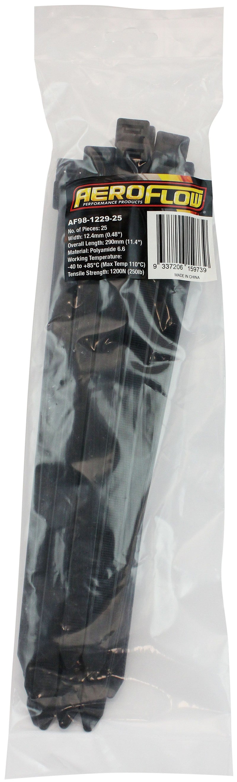 Aeroflow Standard Cable Ties 12.4mm Wide x 290mm Long - 25 Pack (AF98-1229-25)