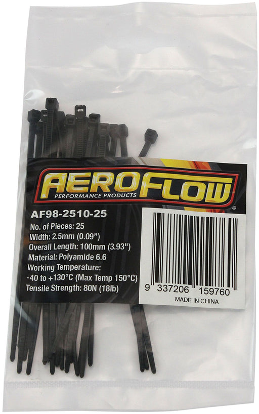 Aeroflow Heat Resistant Cable Ties 2.5mm Wide x 100mm Long - 25 Pack (AF98-2510-25)