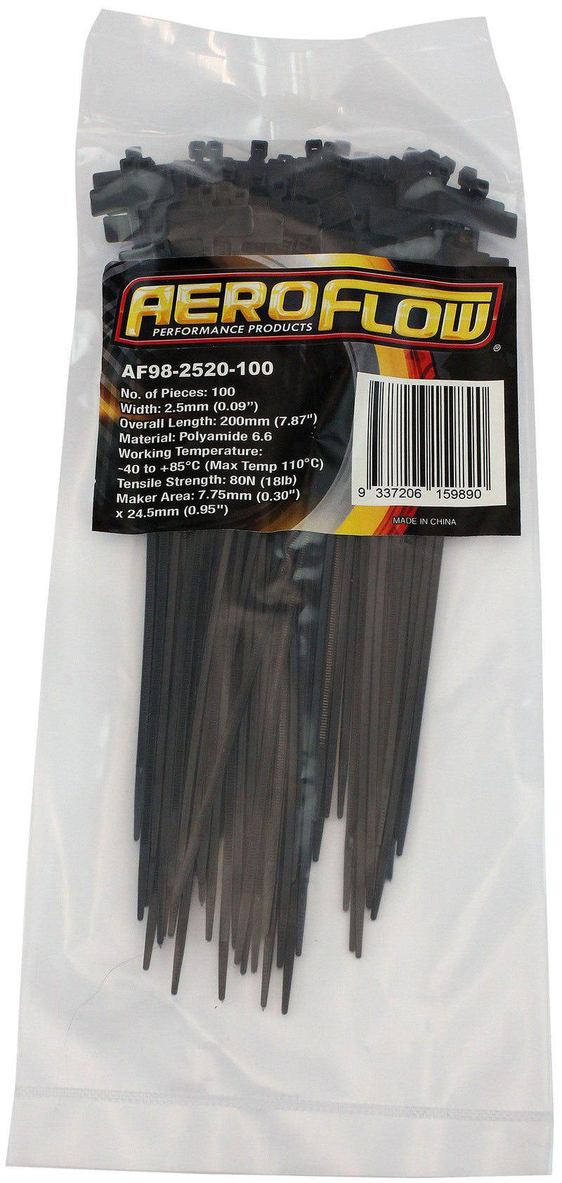 Aeroflow Marker Cable Ties 2.5mm Wide x 200mm Long - 100 Pack (AF98-2520-100)