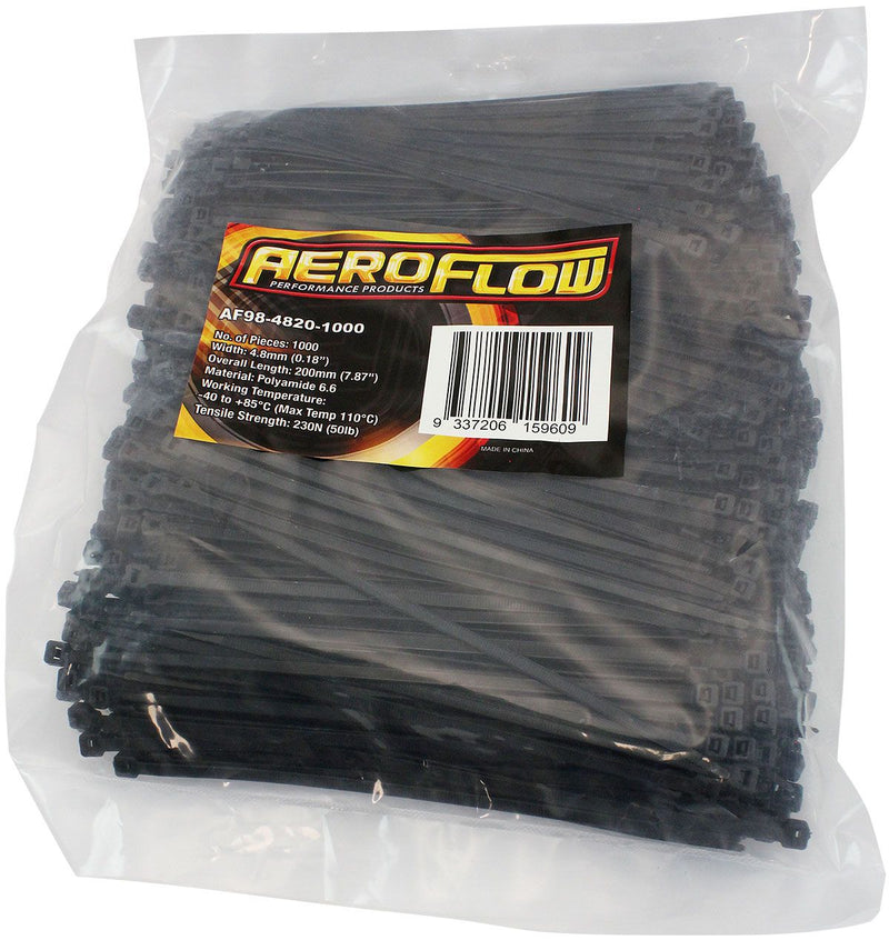 Aeroflow Standard Cable Ties 4.8mm Wide x 200mm Long - 1000 Pack (AF98-4820-1000)