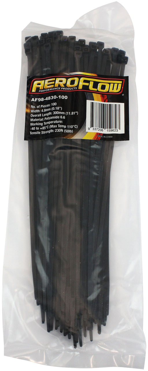 Aeroflow Standard Cable Ties 4.8mm Wide x 300mm Long - 100 Pack (AF98-4830-100)