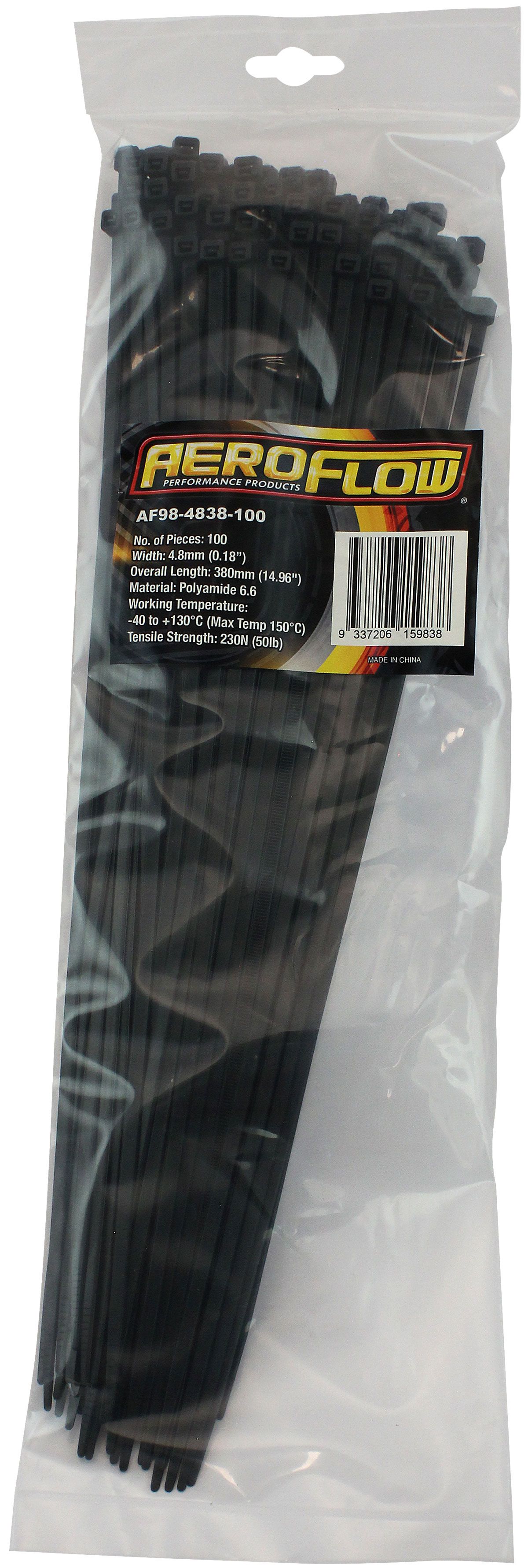 Aeroflow Heat Resistant Cable Ties 4.8mm Wide x 380mm Long - 100 Pack (AF98-4838-100)